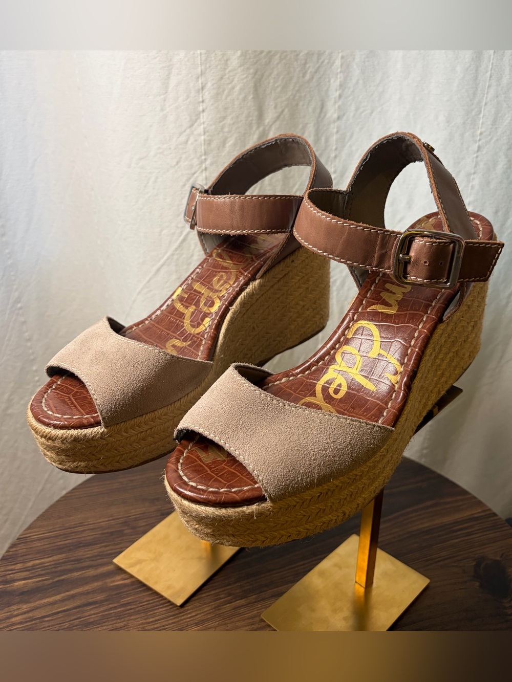 Sam Edelman Dimitra Espadrille Wedge Sandals Size 8.5 Suede Leather Brown Tan⁠